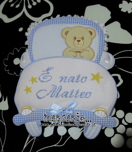 Fiocco nascita macchina e sacchetti nascita per Matteo