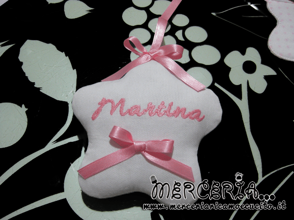 Fiocco nascita rosa orso su nuvola "Sono arrivata" per Martina