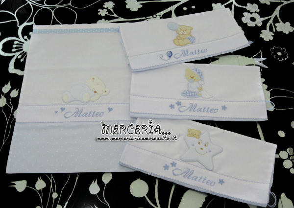 Fiocco nascita macchina e sacchetti nascita per Matteo