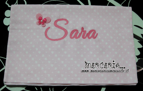 Sacchetto nascita e asilo con cuori e pois per Sara