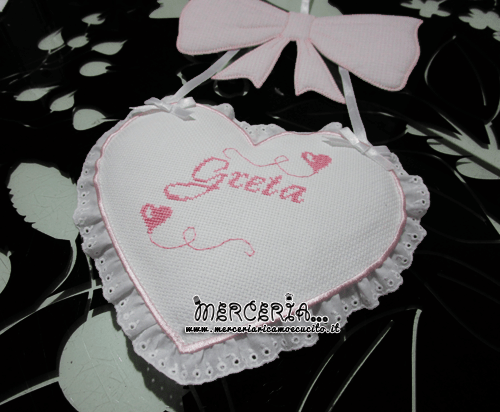 Fiocco nascita rosa con cuore per Greta