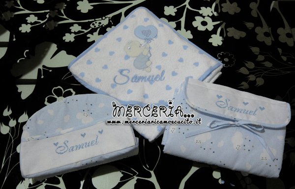 Set nascita - Accappatoio, beauty e coprifasciatoio per Samuel