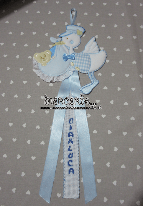 Fiocco nascita cicognetta celeste per Gianluca