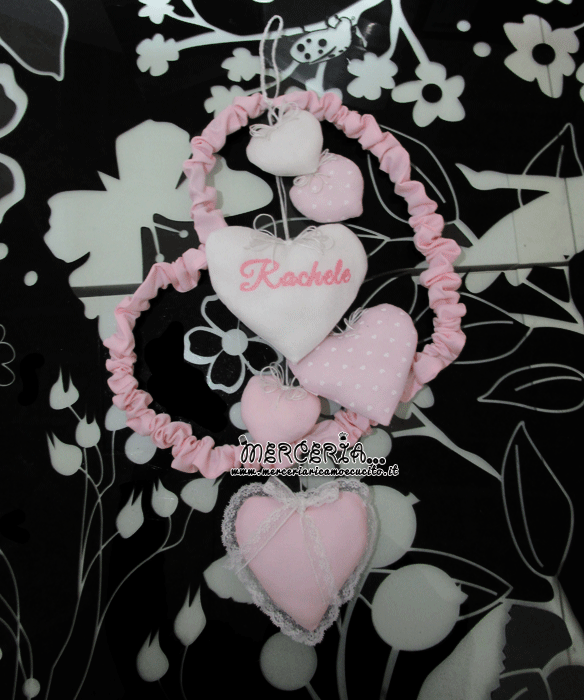 Fiocco nascita cuore con cuoricini per Rachele