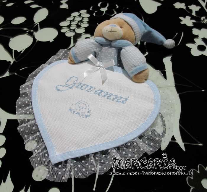 Fiocco nascita orso cuore celeste per Giovanni