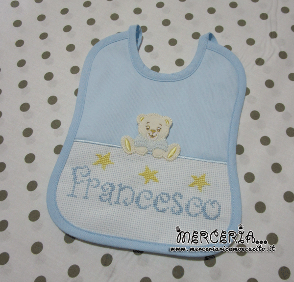 Maglietta auto bimbo a bordo e bavetta con orsetto per Francesco