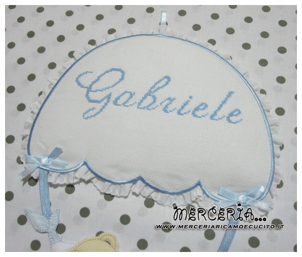 Fiocco nascita celeste con orsetto su paracadute per Gabriele