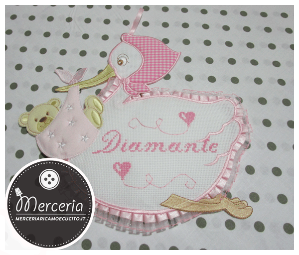 Fiocco Nascita Stella Ricamato A Punto Croce - In Pannolenci, Tela Aida, Misura 31x31cm - Foto 4