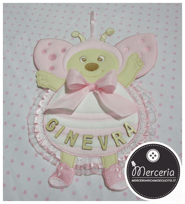 Fiocco nascita coccinella rosa per Ginevra
