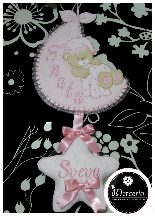 Fiocco nascita rosa sacco con orsetto “È nata” per Sveva
