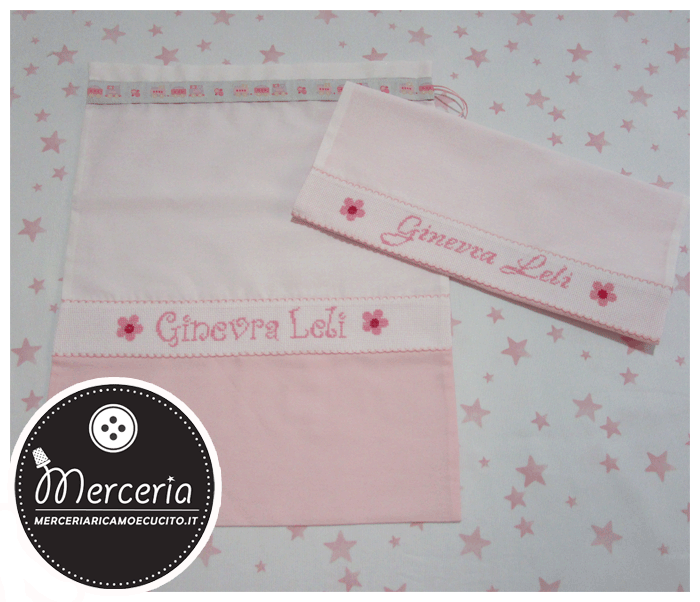 Sacchetti nascita e asilo con farfalla e bicolore con treno per Ginevra