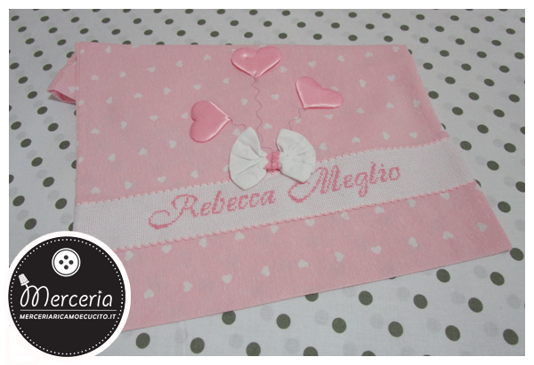 Sacchetto con fiocco e palloncini cuore nascita e asilo per Rebecca