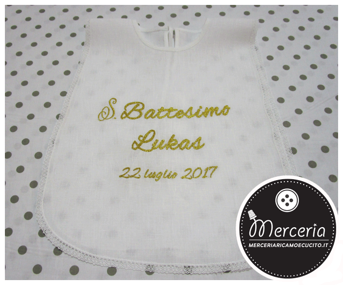 Camicina bavaglino battesimo in lino per Lukas