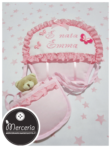 Fiocco nascita mongolfiera rosa “È nata Emma”