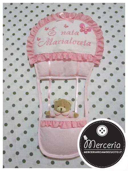 Fiocco nascita mongolfiera rosa È nata Marialoreta