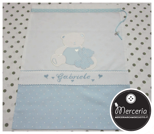 Sacchetti nascita e asilo personalizzati per Gabriele