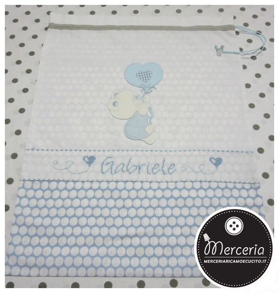 Sacchetti nascita e asilo personalizzati per Gabriele