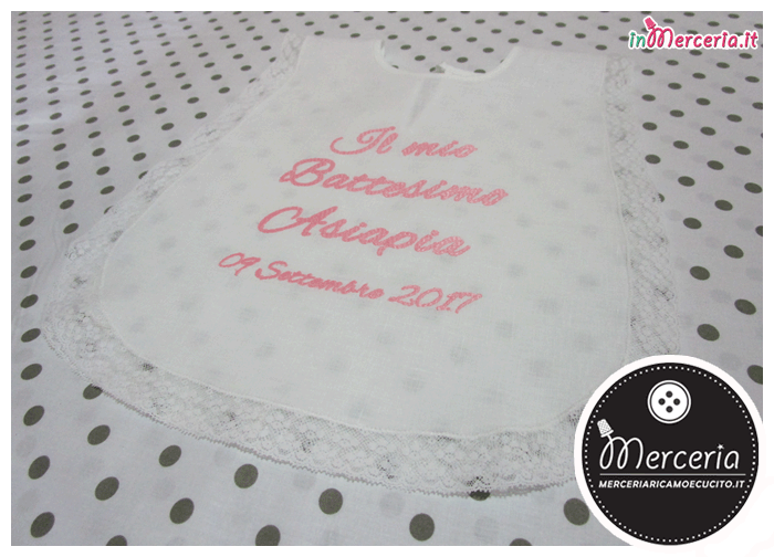 Camicina bavaglino battesimo in lino con valenciennes per Asiapia