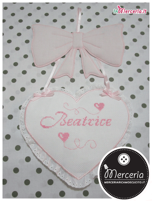 Fiocco nascita con cuore rosa per Beatrice