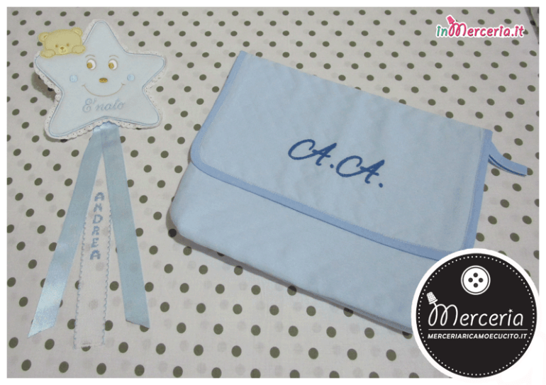 Fiocco nascita stellina e busta portaoggetti trapuntata per Andrea
