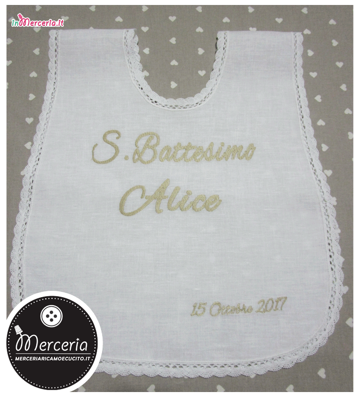Camicina bavaglino e asciugamano battesimo in lino per Alice