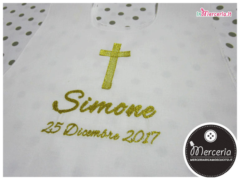 Bavaglino tunica battesimale in lino per Simone