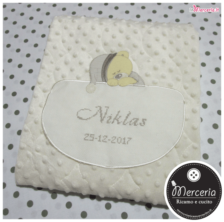 Asciugamano battesimo in cotone e copertina bolle con orsetto per Niklas