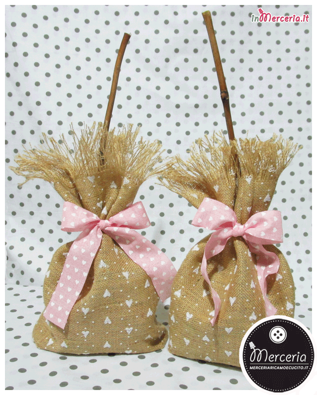 Sacco befana in juta con scopetta