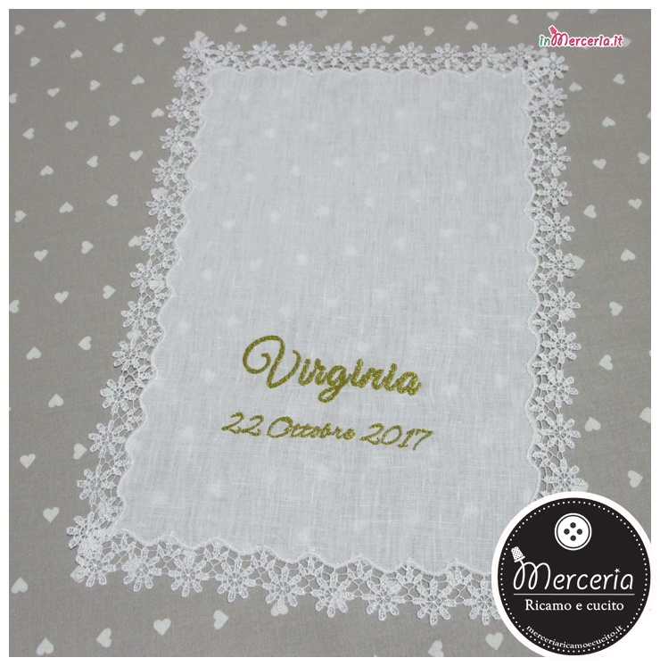Camicina Battesimo e asciugamano in lino con angioletto per Virginia