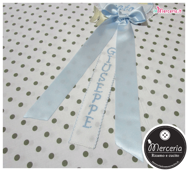 Fiocco nascita cicogna celeste "È nato" per Giuseppe