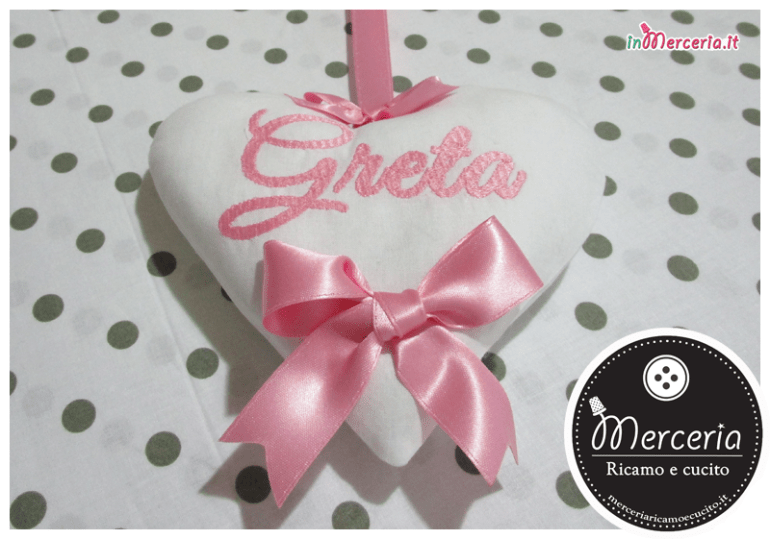 Fiocco nascita luna rosa “Eccomi” con cicogna e nuvola pendente per “Greta”