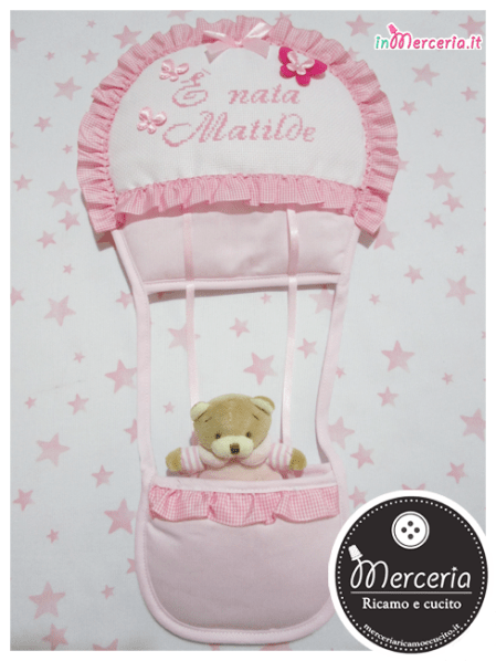 Fiocco nascita mongolfiera rosa "E' nata Matilde"