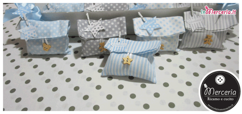 Sacchettini bomboniere portaconfetti pois e rigati per Gianluca