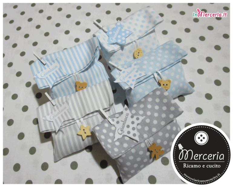 Sacchettini bomboniere portaconfetti pois e rigati per Gianluca