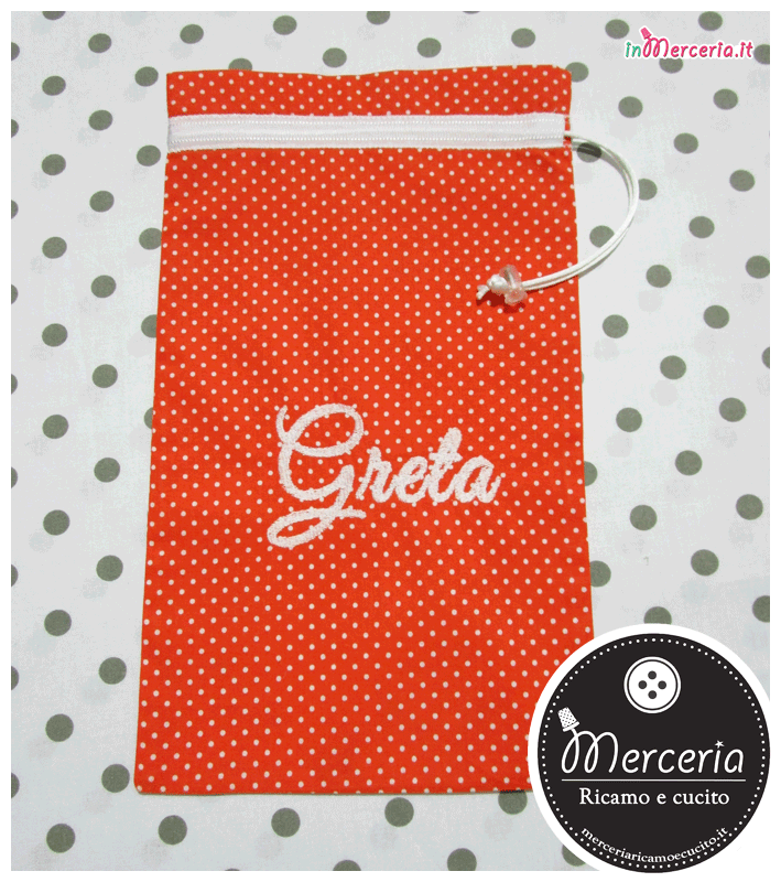 Sacchetto e sacchettino nascita asilo arancione con pois per Greta