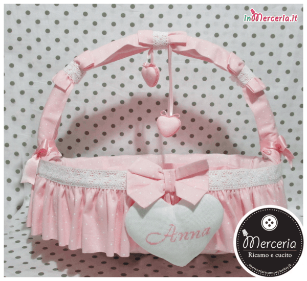 Cestino nascita con cuori per Anna
