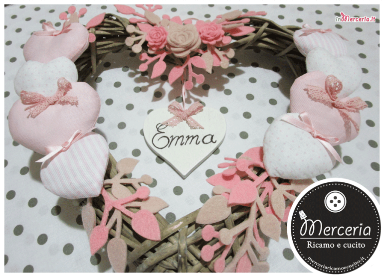 Fiocchi nascita cuore in vimini per Emma