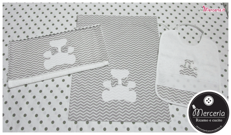 Set asilo con orsetto – Sacchetto, bavetta e asciugamano