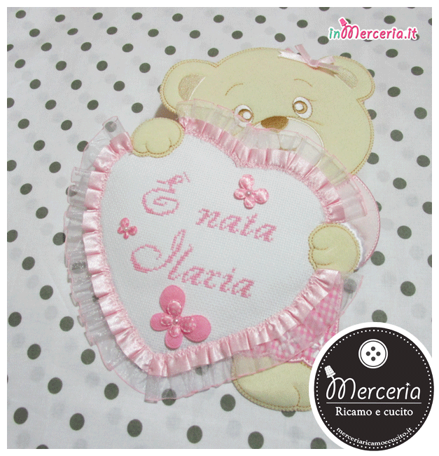 Fiocco nascita orsetto con cuore rosa È nata Ilaria