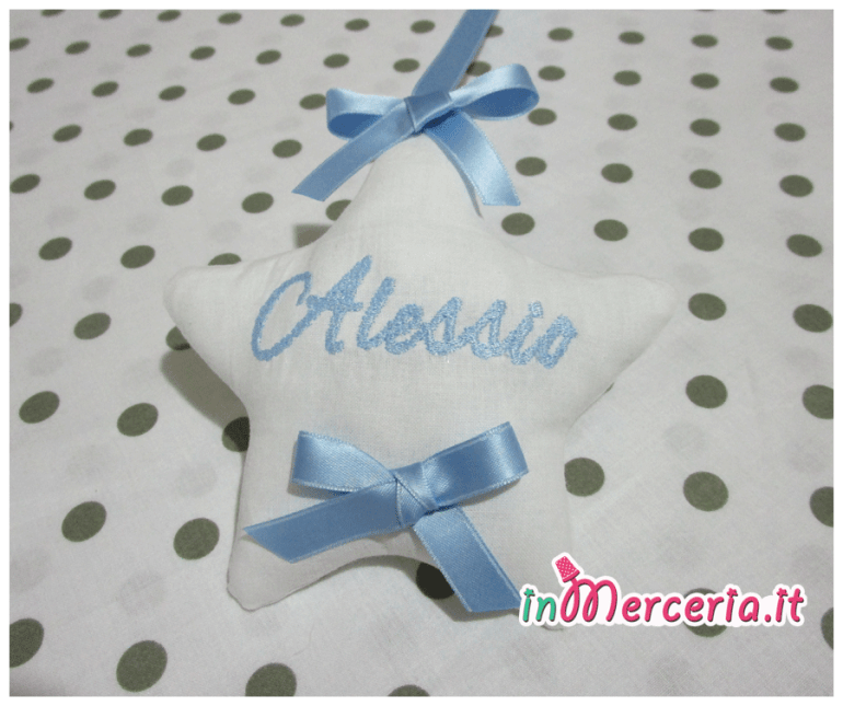 Fiocco nascita celeste orso su nuvola "Sono arrivato" per Alessio