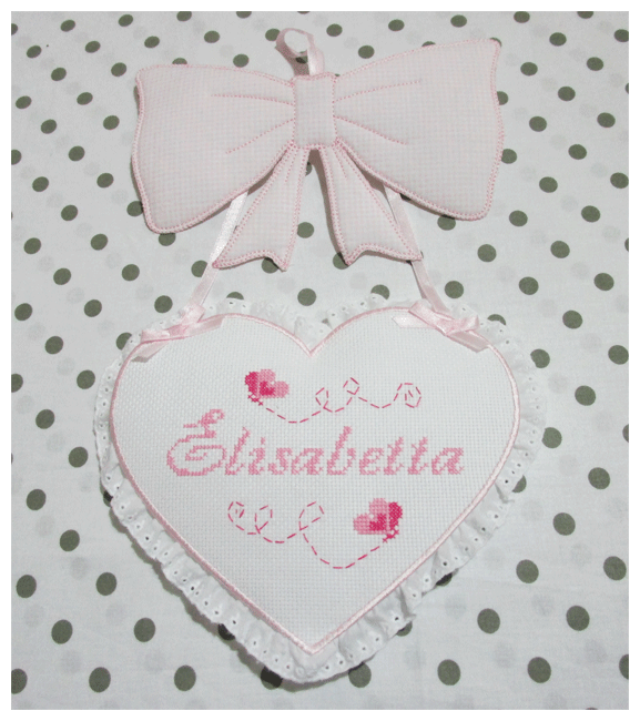 Fiocco nascita rosa con cuore per Elisabetta