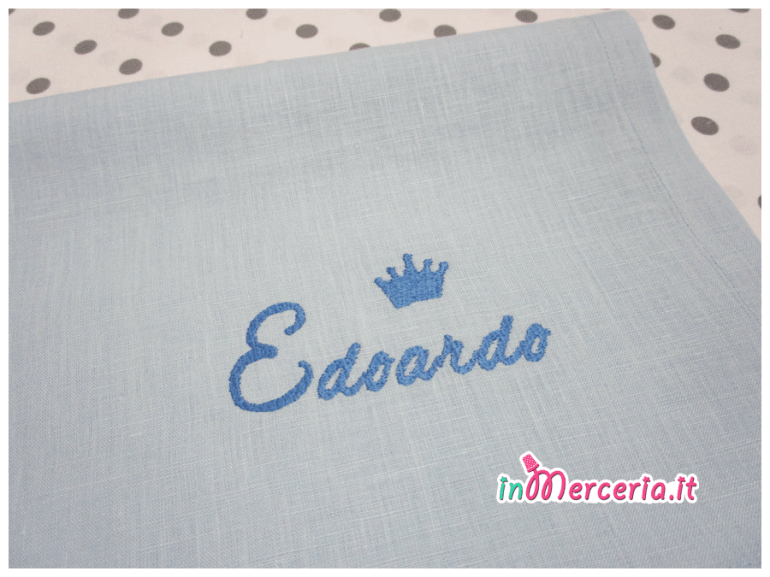 Lenzuolino neonato con nome Edoardo e corona
