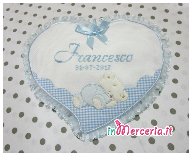 Fiocco nascita cuore celeste per "Francesco"