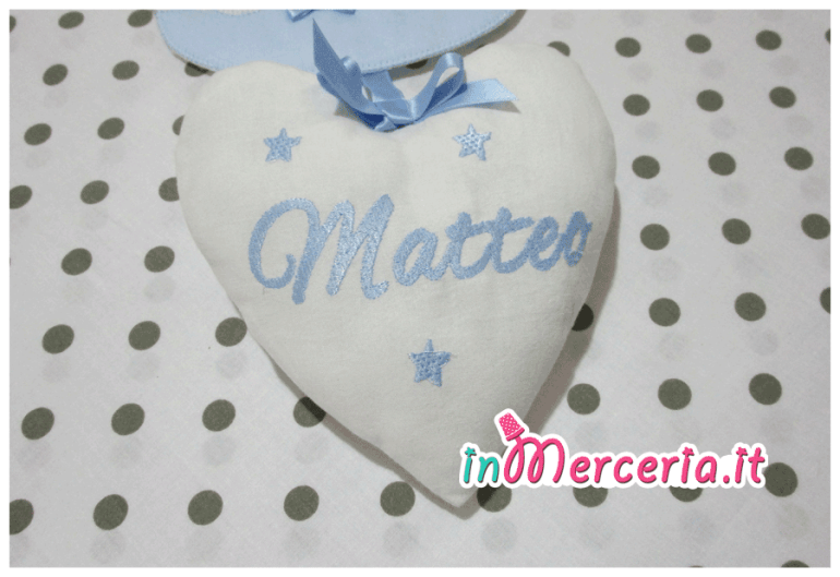 Set nascita – Fiocco nascita pois con orsetto, copertina con orsetto strass e bavetta con clip per “Lorenzo”