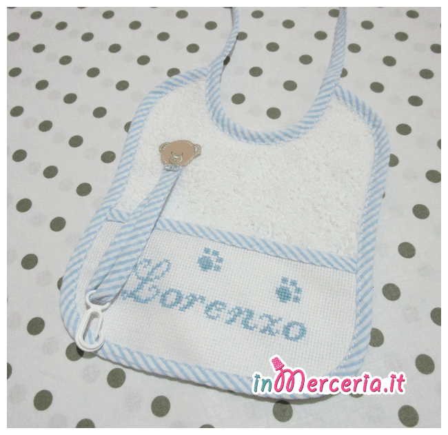 Set nascita - Fiocco nascita pois con orsetto, copertina con orsetto strass e bavetta con clip per Lorenzo