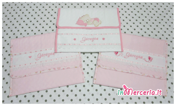 Buste trapuntate rosa elegante e bianca con orsetto nanna per Giorgia