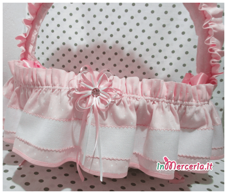 Cestino nascita pois con fiocchetti