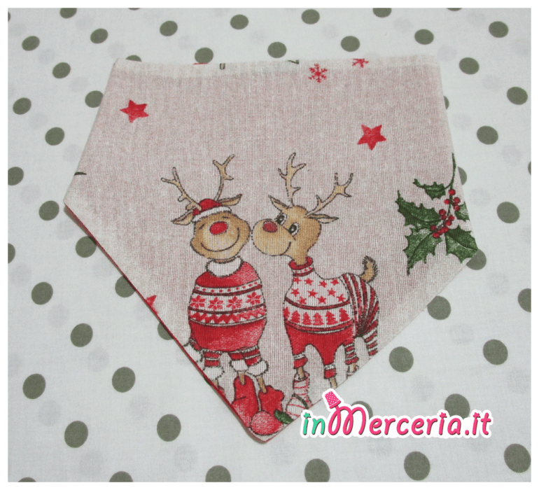 Bavette bandana natalizie con renna e pupazzi di Natale