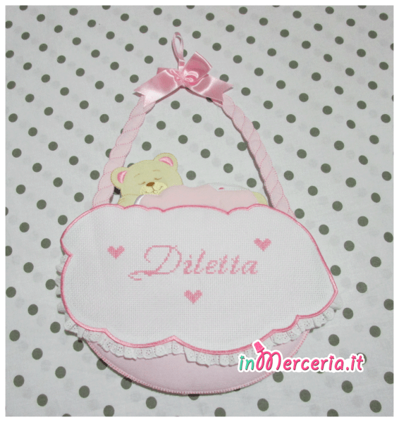 Fiocco nascita cestino rosa per Diletta
