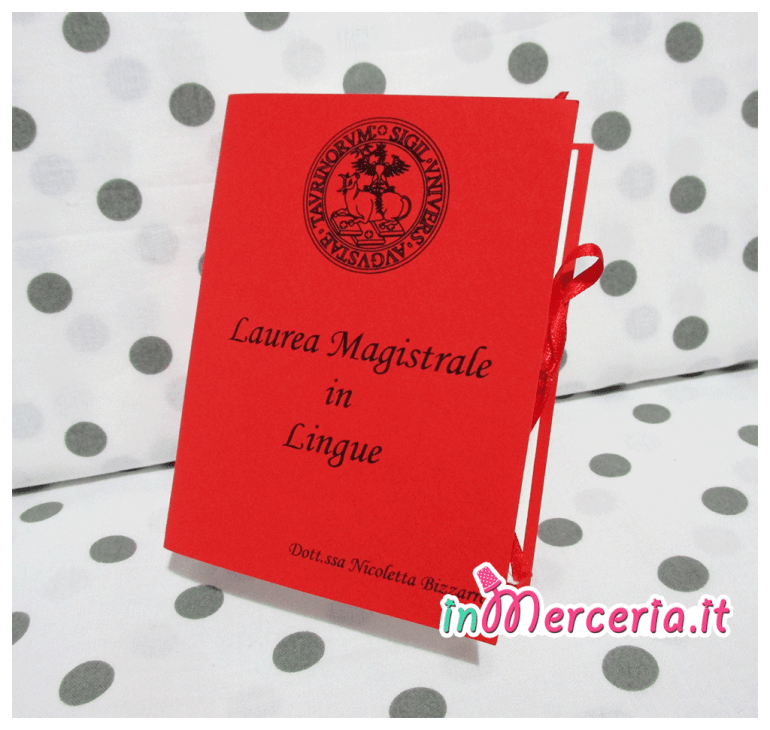 Bomboniera portaconfetti a forma di libro per la Laurea Magistrale in Lingue della “Dott.ssa Nicoletta”